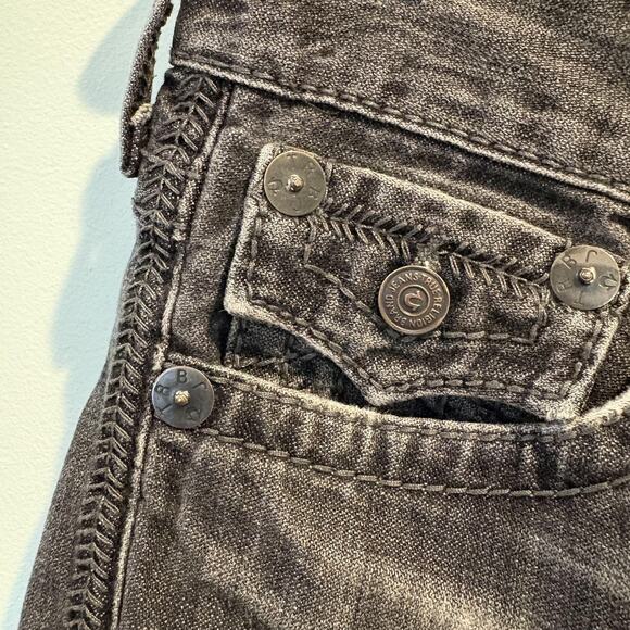 True Religion Jeans Men 30x34 Black Ricky Distressed Flap Pockets Selvedge USA - Picture 9 of 16